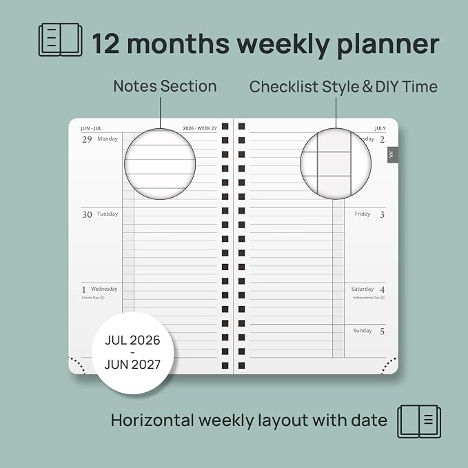 POPRUN 2026-2027 Academic Small Weekly Planner, Horizontal Daily Calendar from - Image 3