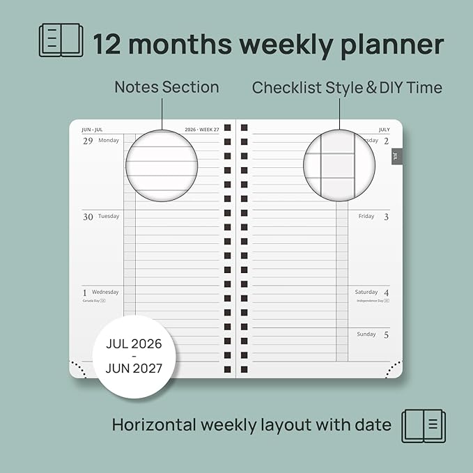 POPRUN 2026-2027 Academic Small Weekly Planner, Horizontal Daily Calendar from - Image 3