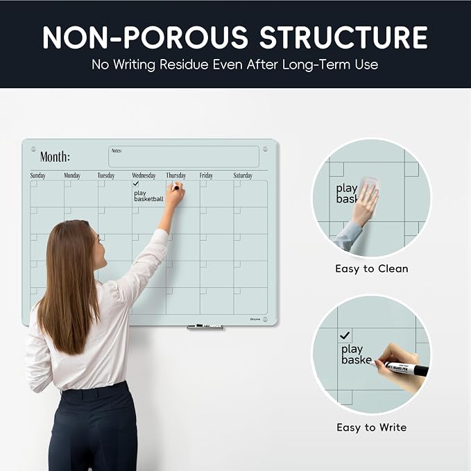Magnetic Glass Monthly Calendar Whiteboard - Image 3