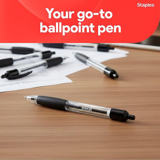 STAPLES Retractable Ballpoint Pens, Medium Point 1.0mm, 12 Pack – Comfortable - Image 8