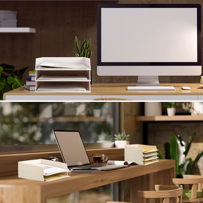 4 Pcs Stackable Desk Organizer Trays Rectangular Plastic Desk Holder Desktop - Image 7