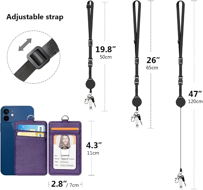 Leather Badge Holder and Adjustable Retractable Lanyards, Quick Release Buckle - Image 4