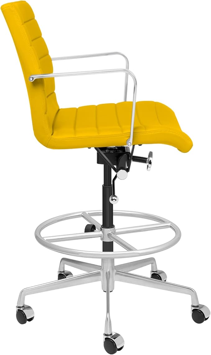 Laura Davidson Furniture SOHO II Ribbed Drafting Chair for Standing Desks, Standing Desk Chair - Ergonomically Designed, Commercial Grade Draft Height, Arm Rest & Cushion, Made of Faux Leather, Yellow-DeskLoop Office