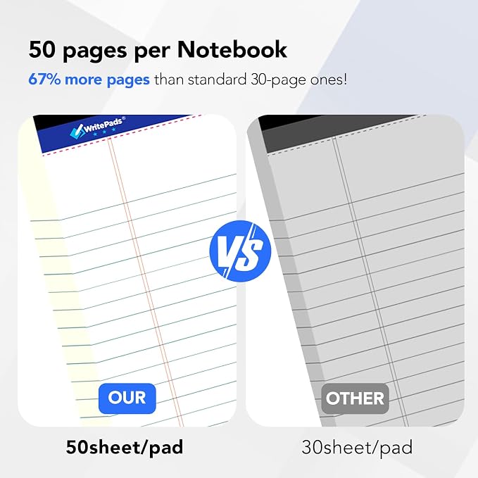 WritePads Legal Pad 8.5 x 11 Note Pad, Wide Ruled Writing Pad, 50 Sheets Per Pad - Image 4