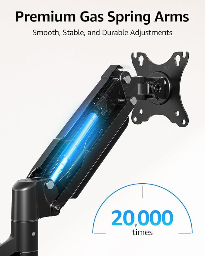 MOUNTUP Dual Monitor Stand for Desk, Pneumatic Monitor Arms for 2 Monitors Max 32 Inches, Height Adjustable Double Monitor Mount, VESA Mounts with C-Clamp & Grommet Base, Holds 4.4-17.6lbs, Black-DeskLoop Office