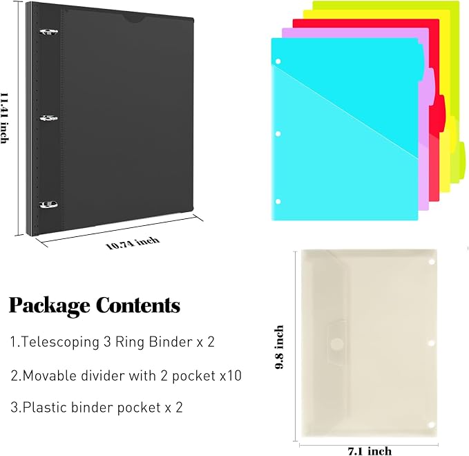 INFUN 1 Inch Telescoping Project Organizer Binder-2PCS, 13 Pocket, Customizable - Image 2