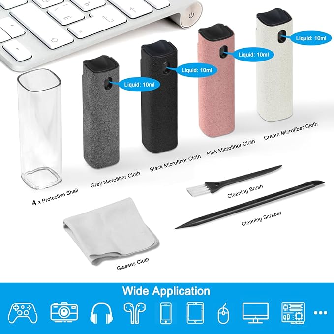 walrfid 4 Pack Screen Cleaner Spray, Car Touchscreen Mist Cleaner, Electronic Laptop Cleaning Kit for Computer, Cellphone, iPad, iPhone, MacBook, TV Monitor, Tablet, Car Display(Pink Grey Black Cream)-DeskLoop Office
