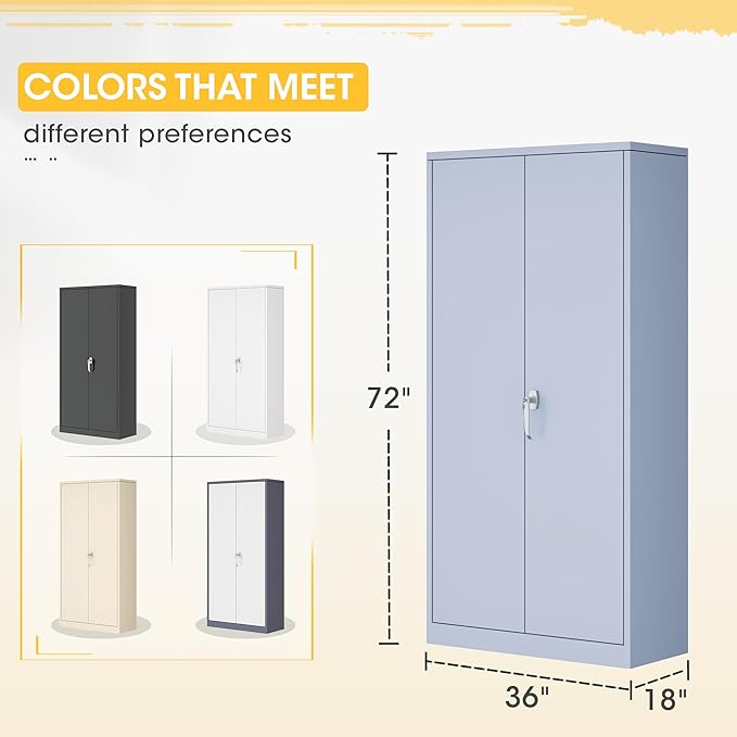 Greenvelly Metal Storage Wardrobe Cabinet with Lock, 72" Dark Grey Metal Wardrobe Closet for Hanging Clothes with Doors and Shelves, Modern Clothes Closet for Home, Office and Bedroom, School,Gym-DeskLoop Office