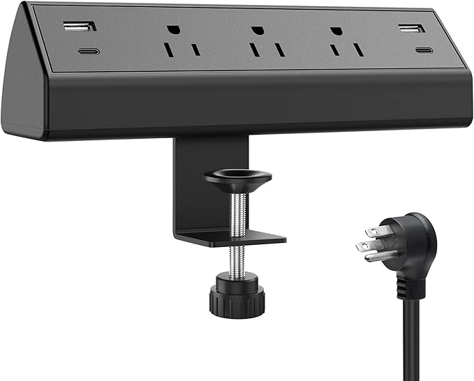 Jgstkcity Desk Clamp Power Strip,40W Total Fast Charging Station,2 PD 20W USB C Ports,Desk Edge Mount Surge Protector for Home, Office,3 Outlets,Fit 1.96" Tabletop Edge,ETL Listed-DeskLoop Office
