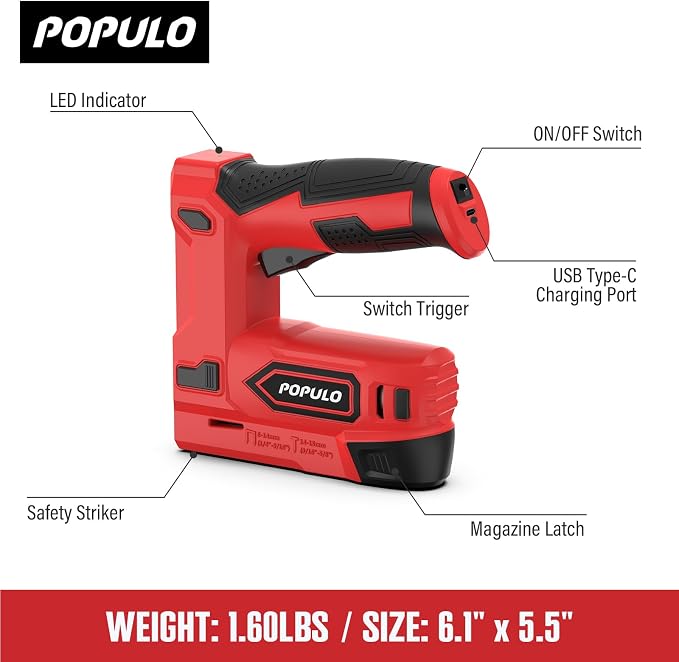 POPULO Electric Staple Gun, 2 in 1 Electric Stapler Tacker 4V Cordless Brad - Image 8