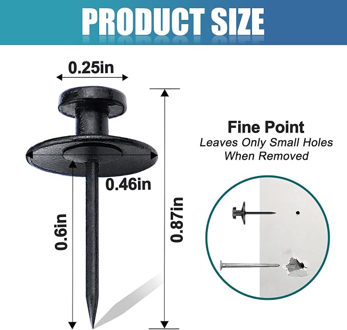 50 Pack Double Headed Picture Hanging Nails – Renter Friendly Push Pins - Image 6