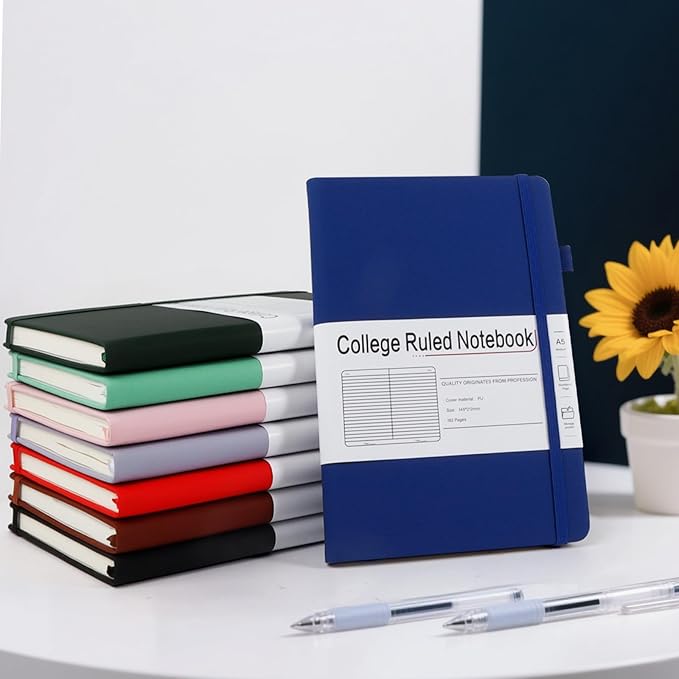 A5 Lined Journal Notebooks for Work, 192 Pages, Medium 5.7 x 8.3inch, College Ruled, Vegan Leather Hardcover Journals for Women Men,3 Pack-DeskLoop Office