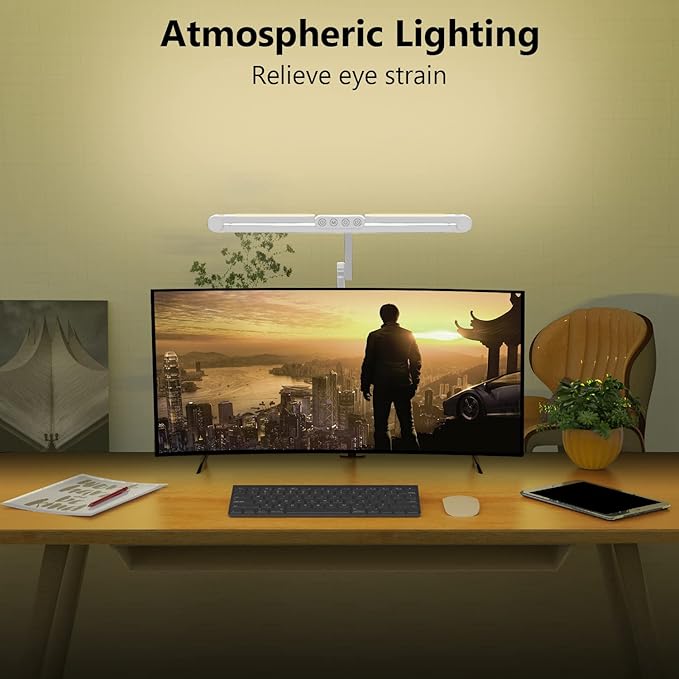 Micomlan Led Desk Lamp for Home Office, White Architect Desk Lamp with Clamp for Crafting, 24W Bright Rotatable Led Table Light Stepless Dimming Tempering Wide Computer Light with Atmosphere Lighting-DeskLoop Office