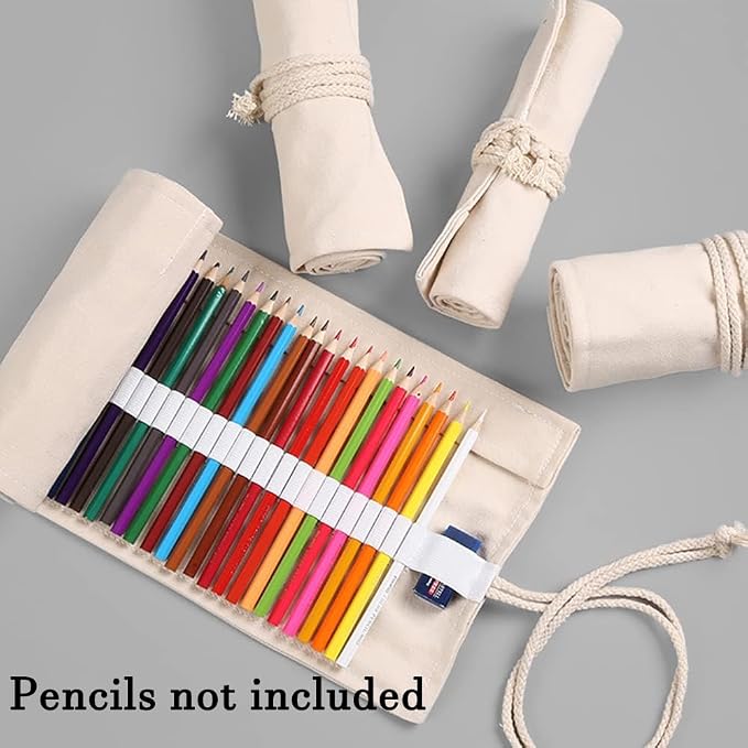 DIYOMR 24/36/72 Slots Pencil Wrap Pencil Rolls, Artist Colored Pencils Roll Up - Image 2