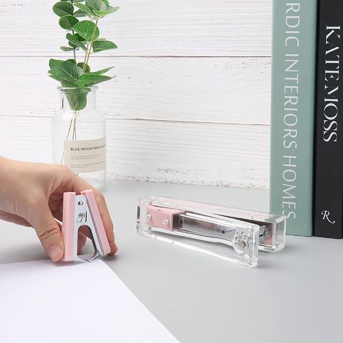 Staples Remover Pink crylic Luxury Silver Color Metal Body Staple Puller - Image 8