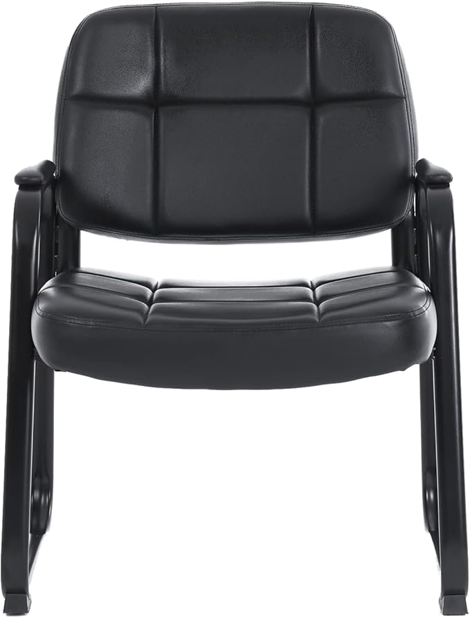 CLATINA Big & Tall Waiting Room Guest Chair with Bonded Leather Padded Arm Rest and Sled Base for Office Reception Lobby and Conference Desk, Black-DeskLoop Office