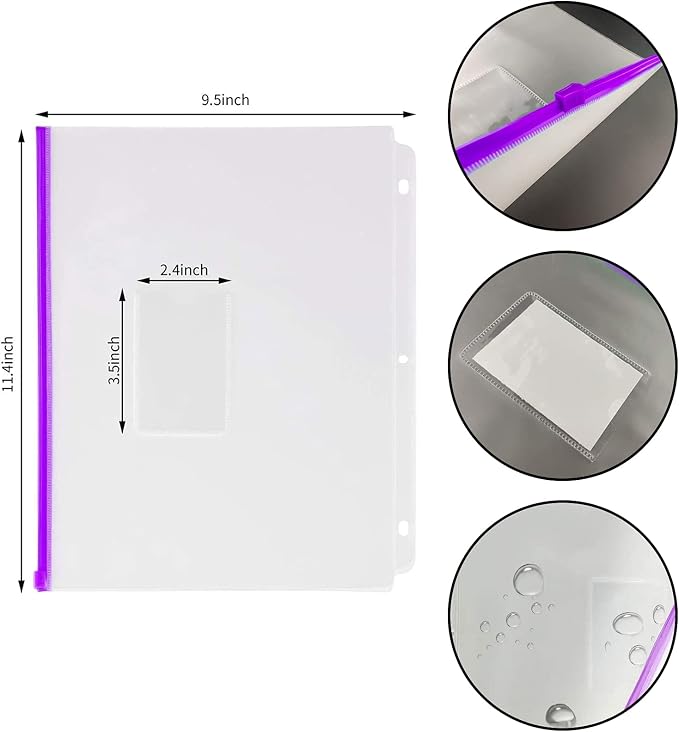 YoeeJob 8 Packs 3-Hole Clear Zipper Binder Pockets, Binder Insert Pages - Image 2