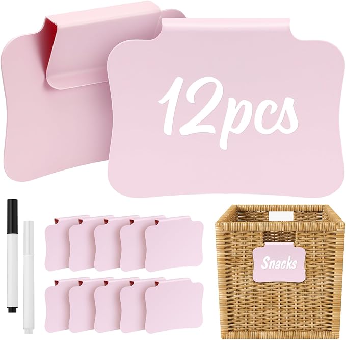 12PCS Basket Labels Clip On for Storage Bins, Removable & Erasable Bin Labels by HOOMTREE