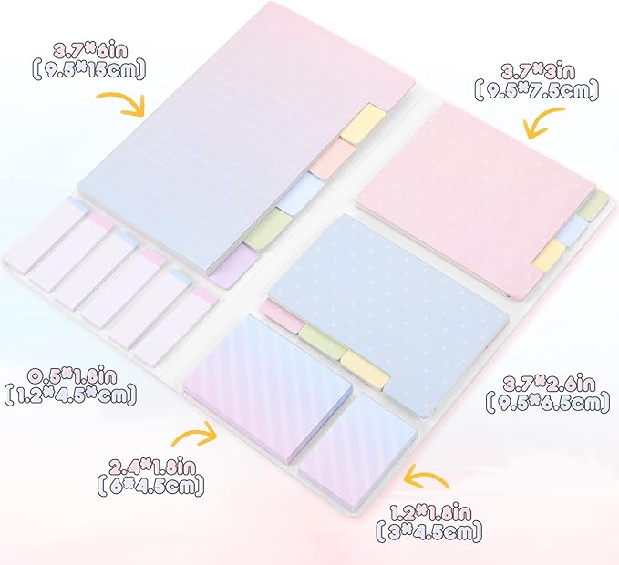 Hommie Sticky Notes Set Tabs 410 Pack Color Pads Divider Sticky Notes with Bookmark Index for School Supplies, 60 Ruled, 40 Per Dotted, 60 Per Rectangular, 6x25 Index Tabs-DeskLoop Office