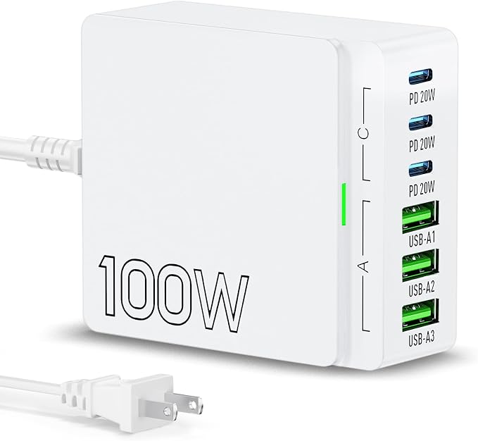 USB C Charger Block Charging Station: 100W 6 Port GaN Fast Charging Brick Hub - Image 8
