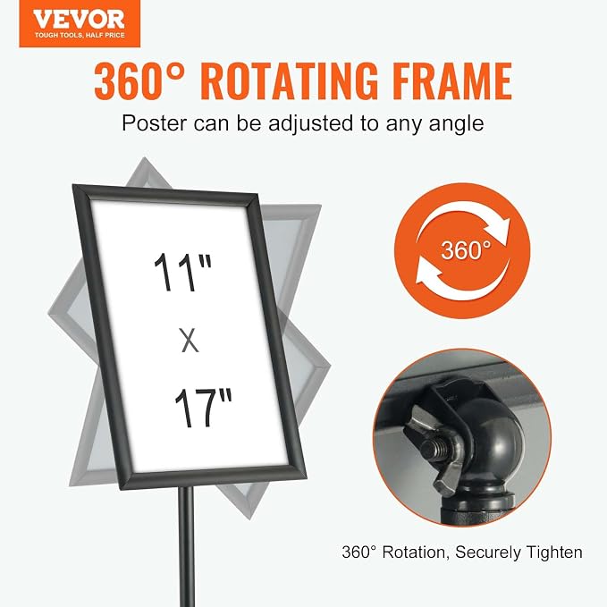 VEVOR Pedestal Sign Holder, 11 x 17 Inch Vertical and Horizontal Adjustable - Image 2