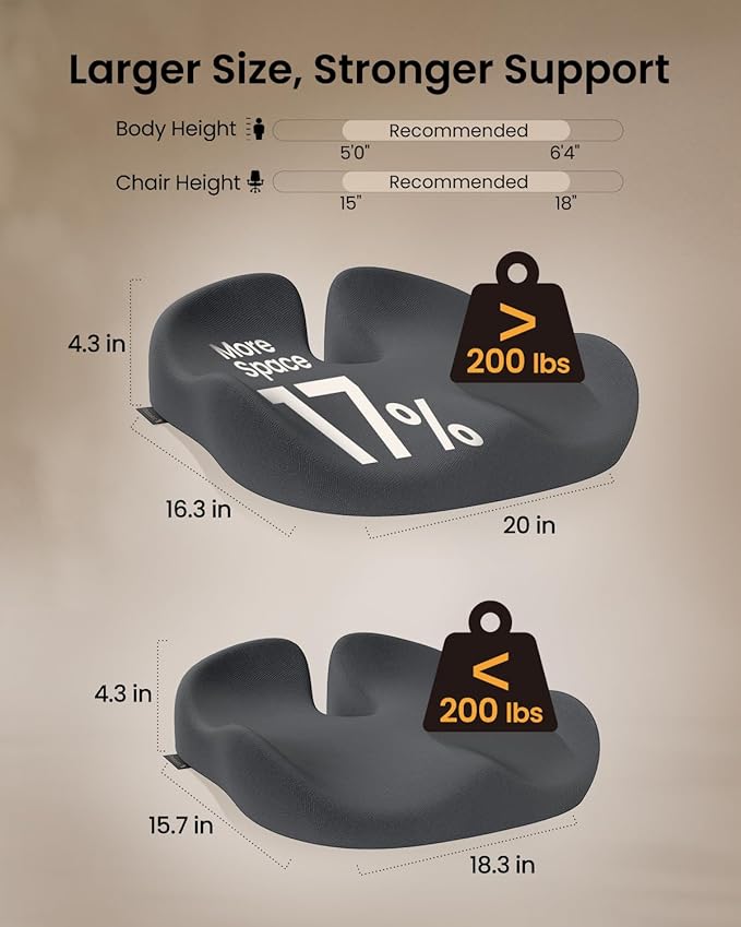 ProtoArc Extra Large Seat Cushions for Office Chairs, Ergonomic Memory Foam Seat Cushion for Home, Extra Cover, Car Seat Cushions for Driving, Pressure Relief Pad for Sciatica - Dark Gray-DeskLoop Office