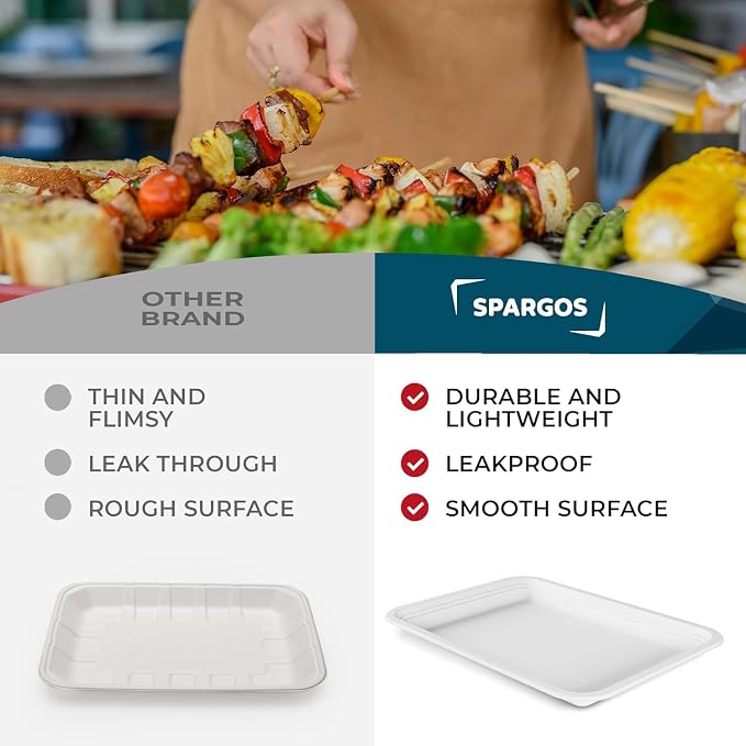 100 Pack 14 Inch Heavy Duty Disposable Food Trays Compostable Large Paper - Image 7