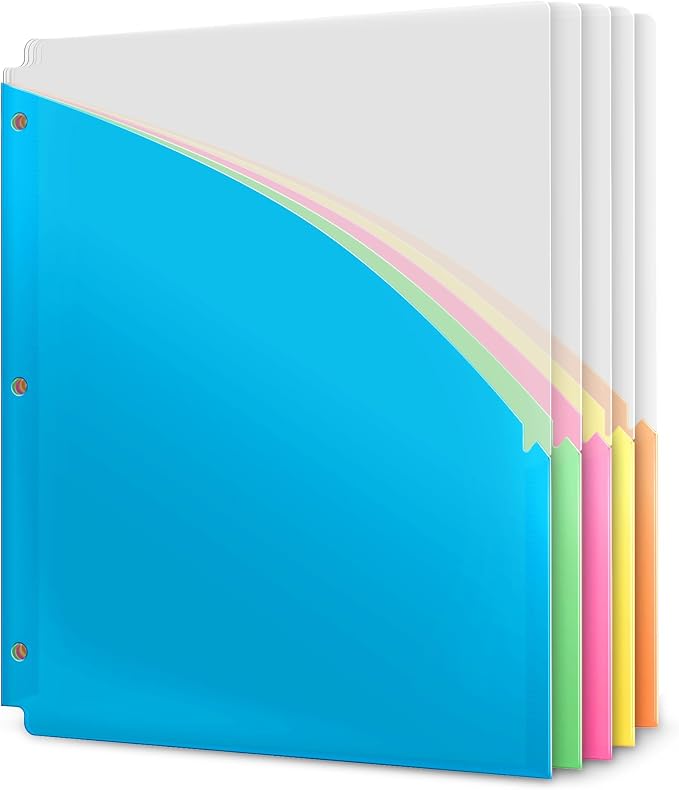 Dunwell 3 Ring Binder Pocket No Tab, Plastic Slash File Jackets - Image 9