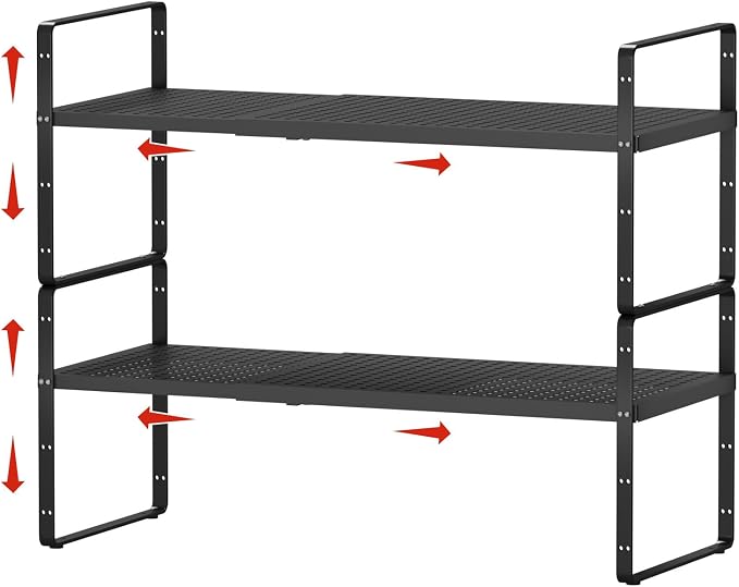 jkxoo 2Pack Expandable Cabinet Shelf Organizers, Stackable Metal Shelves by jkxoo