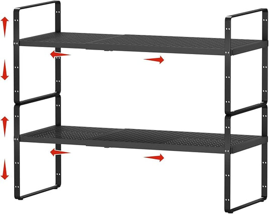 jkxoo 2Pack Expandable Cabinet Shelf Organizers, Stackable Metal Shelves by jkxoo