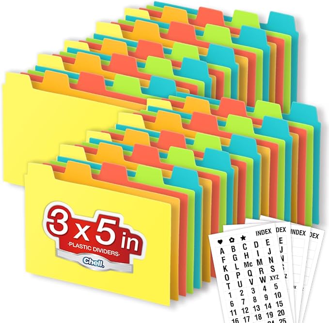 Chell 3x5 Plastic Index Card Dividers, Heavyweight Poly Index Card Guides A-Z by chell