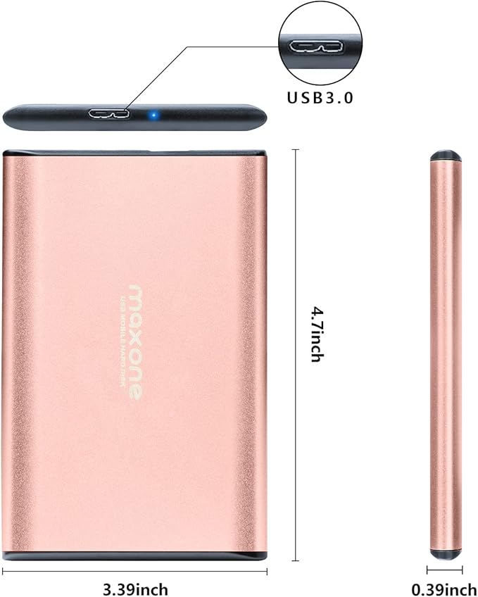 Maxone 500GB Ultra Slim Portable External Hard Drive HDD USB 3.0 Compatible with PC, Laptop - Rose Pink-DeskLoop Office