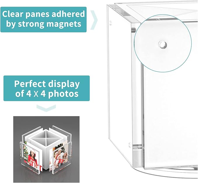HIIMIEI Acrylic Rotating Pen Holder for Desk, Pencil Holder Picture Frame Holds 4 Family Photos of 4"x4", Desk Pen holder Organizer for Office, Classroom, Home, Kids (White)-DeskLoop Office