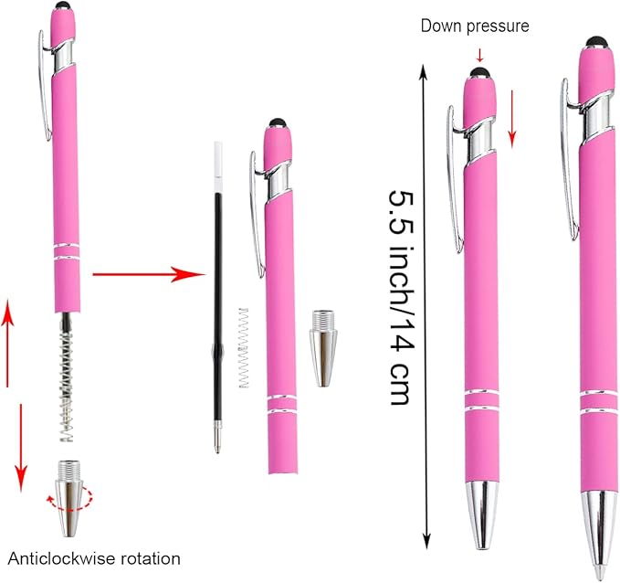 PASISIBICK 12 Pieces Pink Ballpoint Pen with Stylus Tip, 2 in 1 Stylus Stylish Pen, Premium Metal Stylus Pen for Touch Screens, Black Ink, 1.0 mm Medium Point(12 PCS Pink)-DeskLoop Office