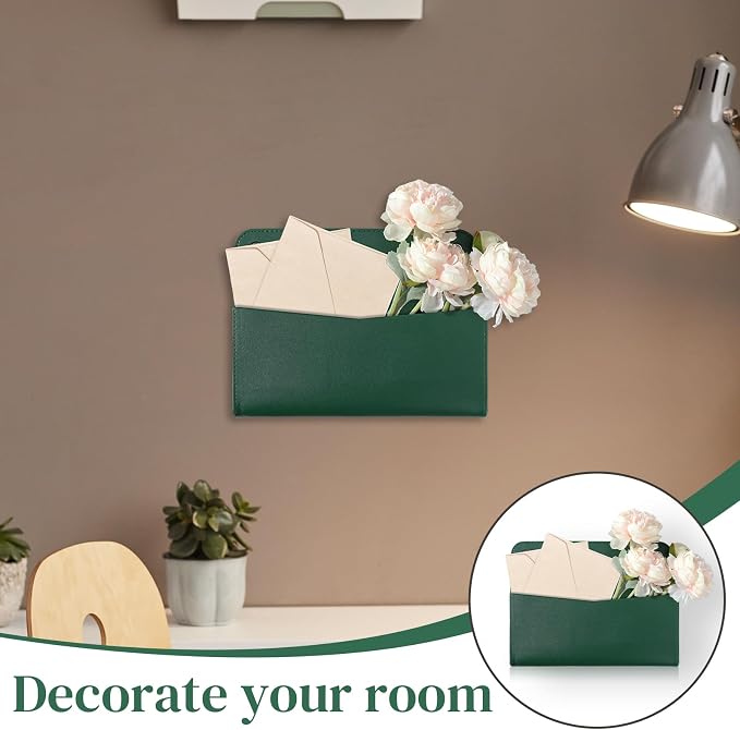 Wall Mount Green Faux Leather PU Leather Mail Holder Letter Holder Stylish Wall - Image 7