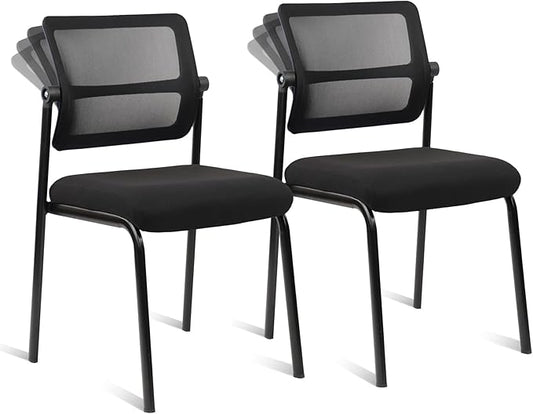 CLATINA Stacking Armless Office Waiting Room Chair with Adjustable Backrest, Stackable Mesh Guest Reception Desk Chairs with Ergonomic Lumbar Support for Conference Lobby Side School, Black, 2 Pack-DeskLoop Office
