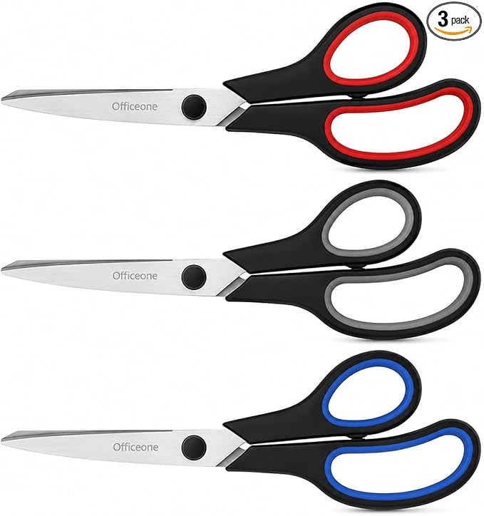 OfficeOne 3-Pack Heavy Duty Scissors 8" – Ultra Sharp Multipurpose Scissors by OfficeOne