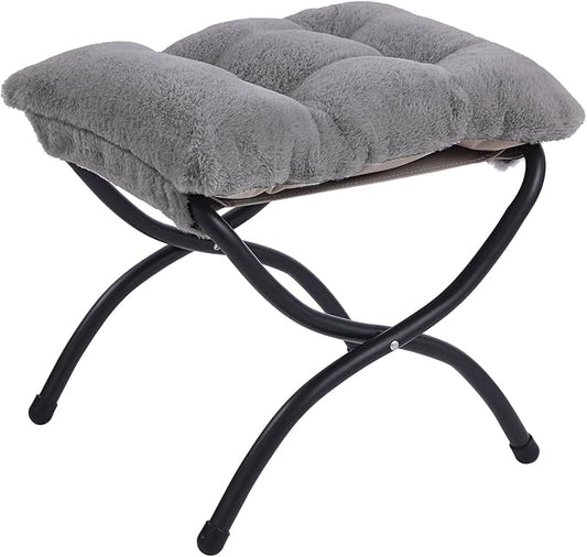 LITA Folding Upholstered Footrest Stool, Modern Small Portable Accent Ottoman with Detachable Thick Cotton Cushion Padded Sofa Stool with Metal Frame for Lazy Chair, Living Room & Bedroom, Plush Grey-DeskLoop Office