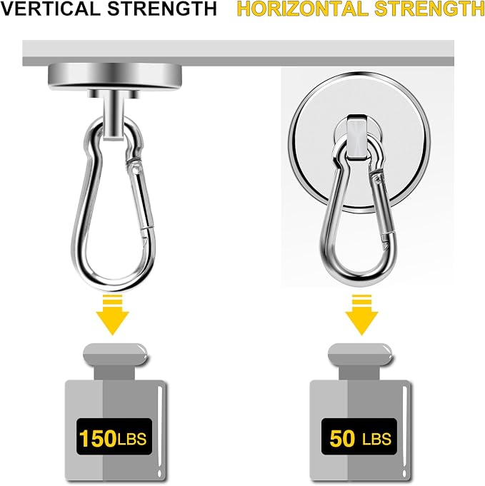 DIYMAG Magnetic Hooks, 4 Pack 150LBS Heavy Duty Neodymium Magnet Hooks | Swivel - Image 4