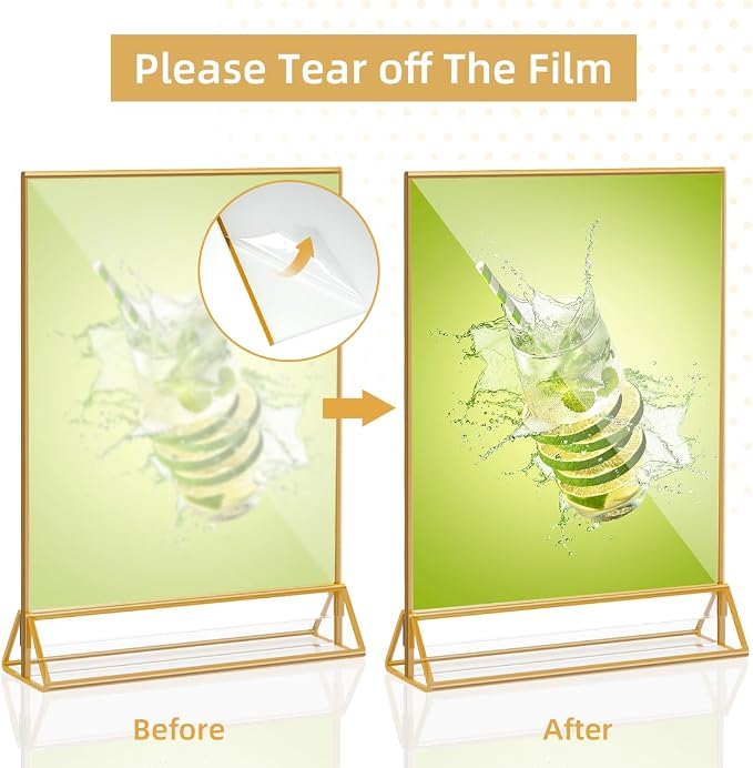 PPH-Sisy Acrylic Sign Holder 5X7 Gold Picture Frame, Double Sided Clear Display - Image 4