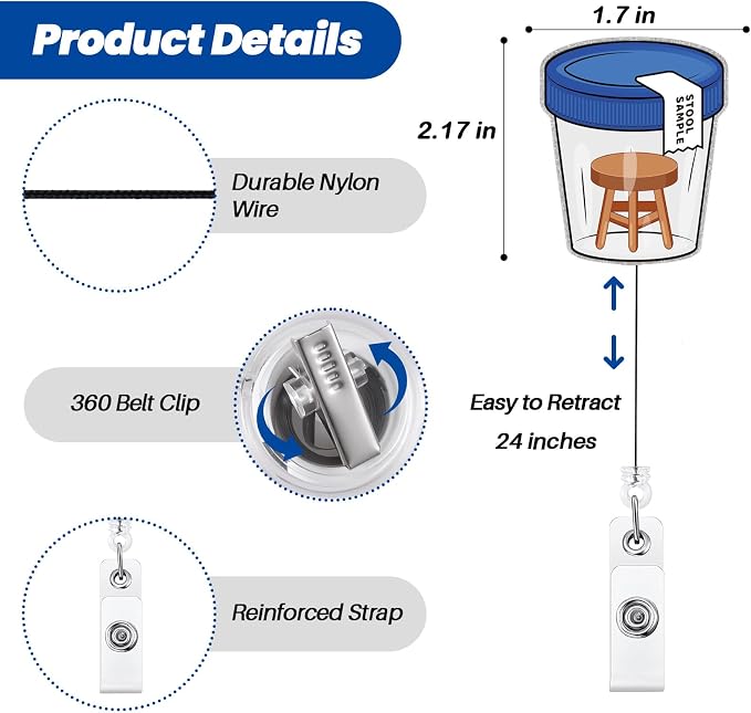 Stool Sample Bottle Funny Nurse Retractable Badge Reel Medical ID Holder | - Image 5