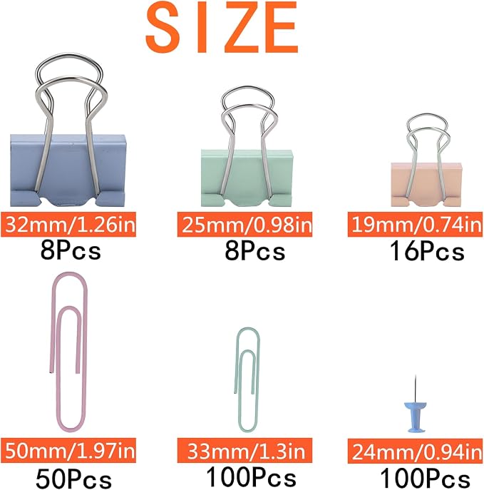 282 Pcs Colored Office Clips Set Binder Clips and Paper Clips Push Pin Colored - Image 3