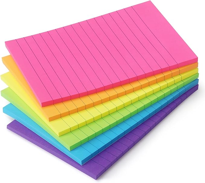 Early Buy Lined Sticky Notes with Lines 4x6 Self-Stick Notes 6 Bright Color 6 Pads, 45 Sheets/Pad-DeskLoop Office