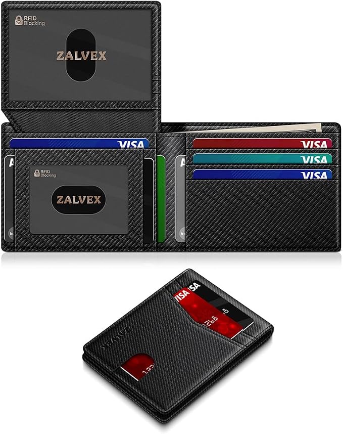 Wallet for Men Slim RFID Blocking Leather Credit Card Holder Wallet for 14 Cards by ZALVEX