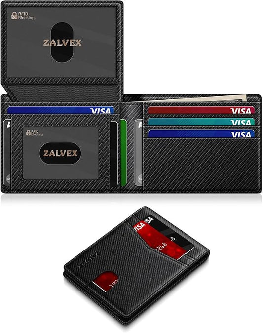 Wallet for Men Slim RFID Blocking Leather Credit Card Holder Wallet for 14 Cards by ZALVEX