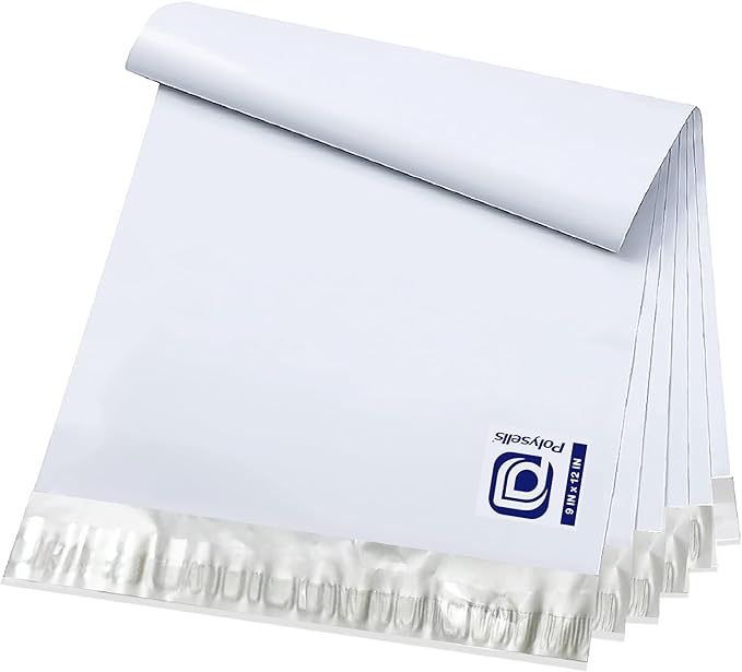 POLYSELLS 100 pcs 9x12 Inches White x Silver Poly Mailers Shipping Envelopes by POLYSELLS