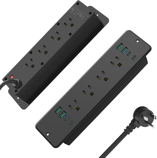 HHSOET 16 in 1 Recessed Power Strip Flat Plug, 45W Fast Charging Furniture Outlet with USB, Conference Recessed Surge Protection with 8 AC Plugs, 4 USB Ports 4 USB-C, 6ft Power Cord.(Black)-DeskLoop Office