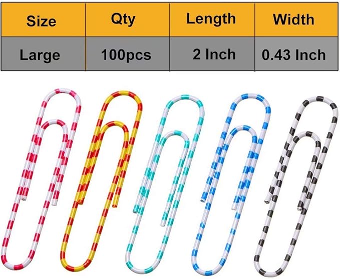 Vinaco Color Stripe Paper Clips, 100 Pack 2 Inch, Durable & Rust Resistant - Image 4