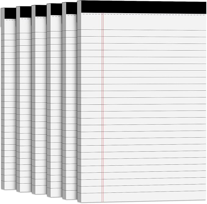 Note Pads 5x8 Small Legal Pads White Notepad, 6 Pack, Narrow Ruled Notepads by NotePads