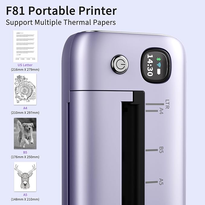 Rongta Portable Printers Wireless for Travel, WiFi & Bluetooth Mobile Printer, Thermal Inkless Printer for School/Office/Home Use, Compatible with Android,iOS & Laptop (Purple)-DeskLoop Office